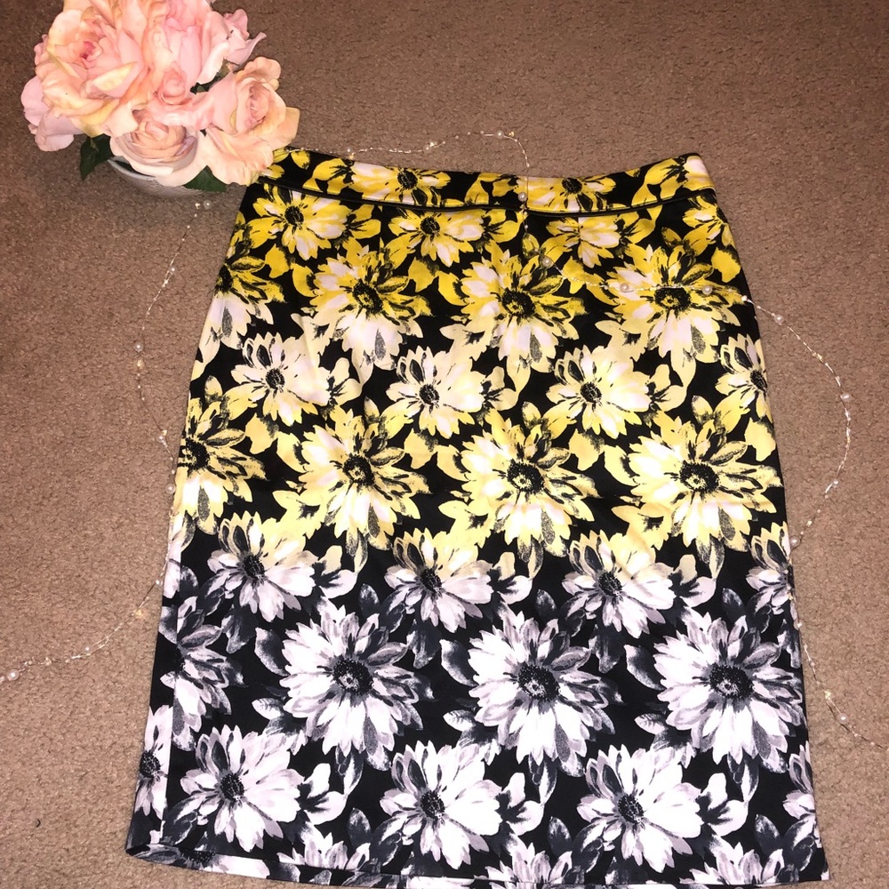 Yellow, White, Black, Rose Pencil Skirt